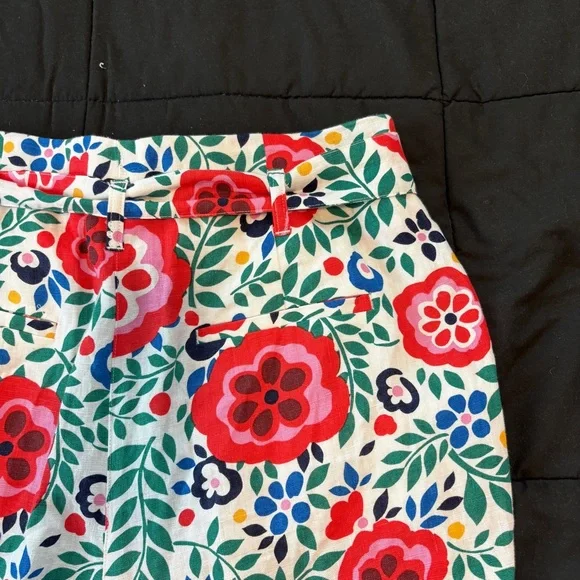 Boden Belted Linen Pant Multi Foliage Womens Size‎ 14